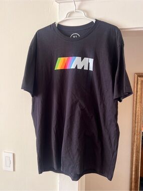 Black Apple BMW Inspired M1 Graphic Tee with Rainbow Stripe